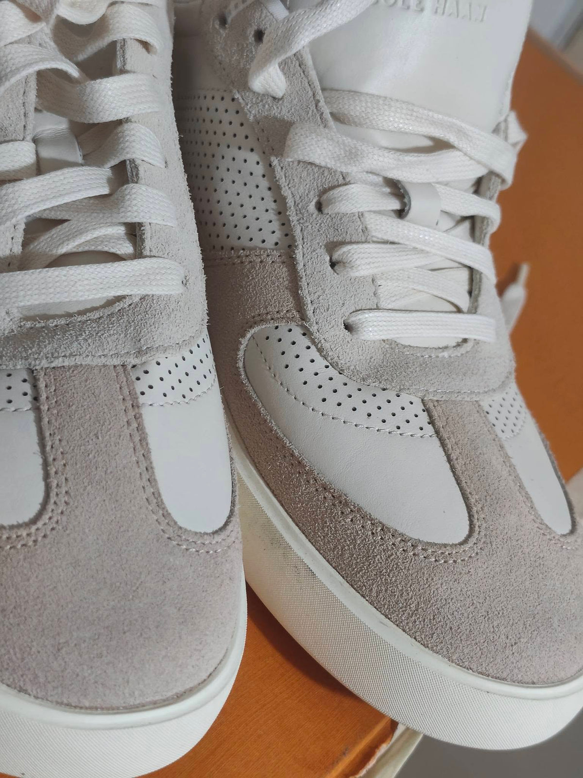Cole Haan Grand Men's Leather & Suede Sneakers - White/Grey (Size 10.5 M, No Box)