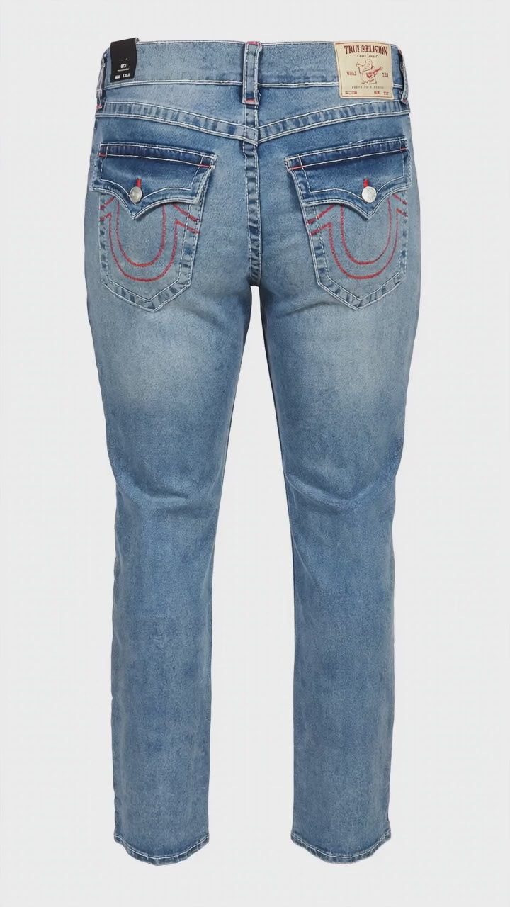 True Religion Billy Big T Relaxed Bootcut Jeans - W32 L33.5 - Light Vintage Wash - Red Stitch