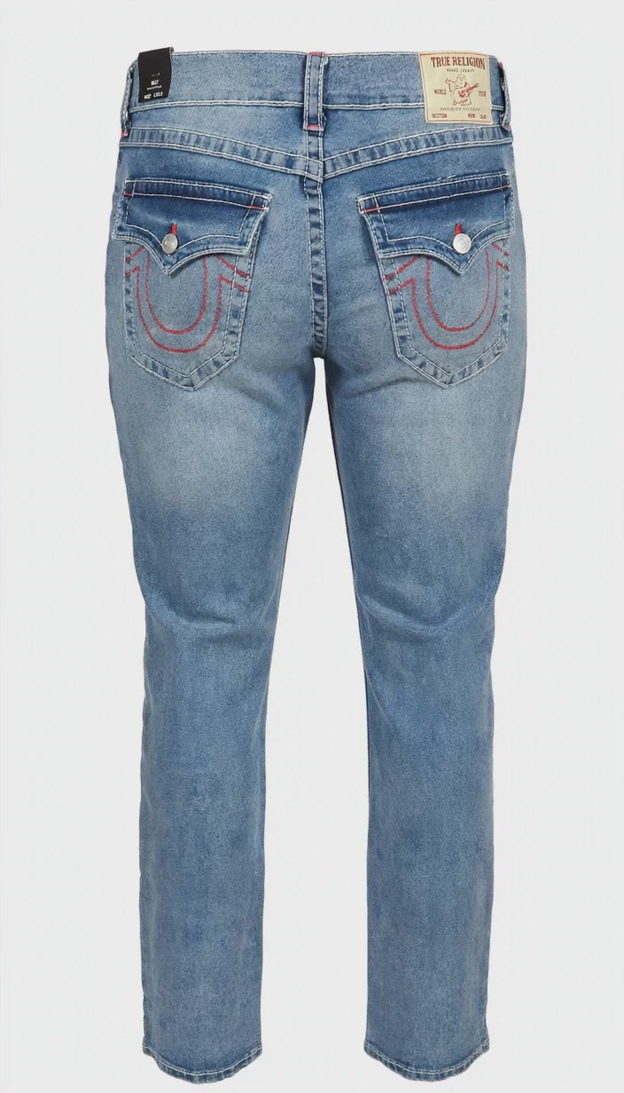 True Religion Billy Big T Relaxed Bootcut Jeans - W32 L33.5 - Light Vintage Wash - Red Stitch