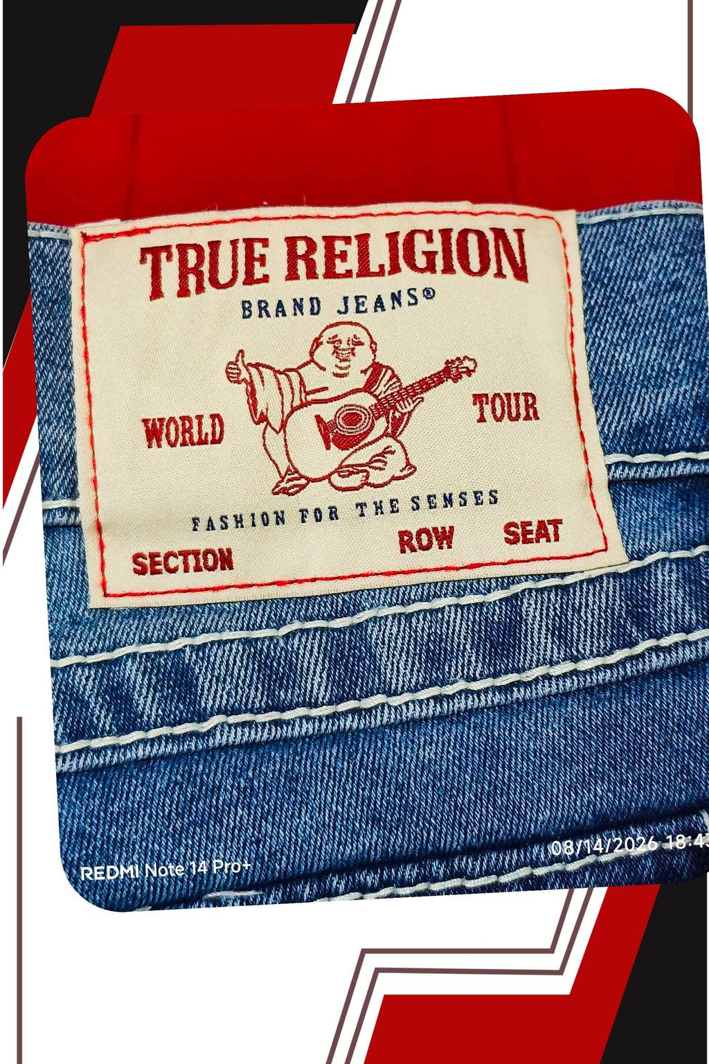 True Religion Billy Big T Relaxed Bootcut Jeans - W32 L33.5 - Light Vintage Wash - Red Stitch