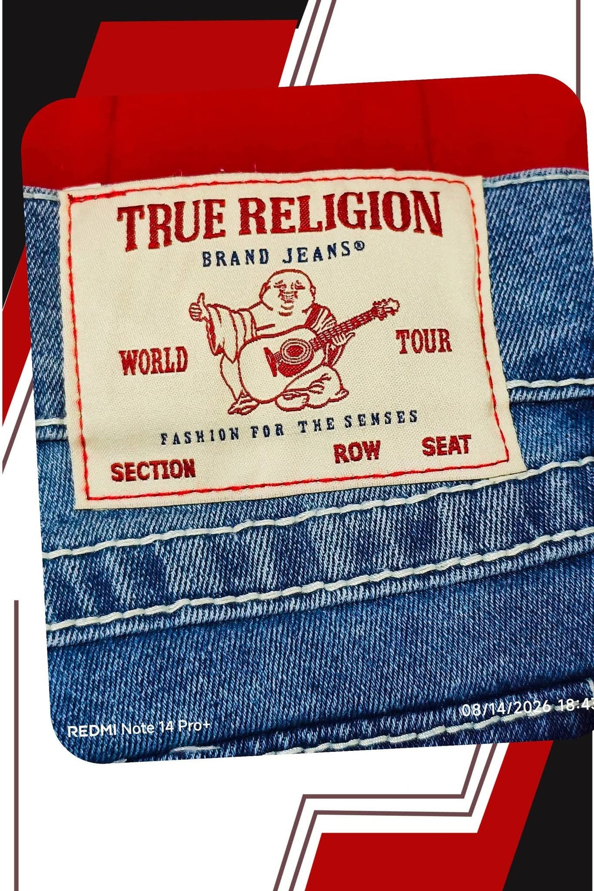True Religion Billy Big T Relaxed Bootcut Jeans - W32 L33.5 - Light Vintage Wash - Red Stitch